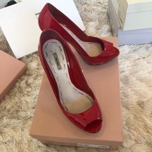 Miu Miu size 6 1/2 red patent leather heels